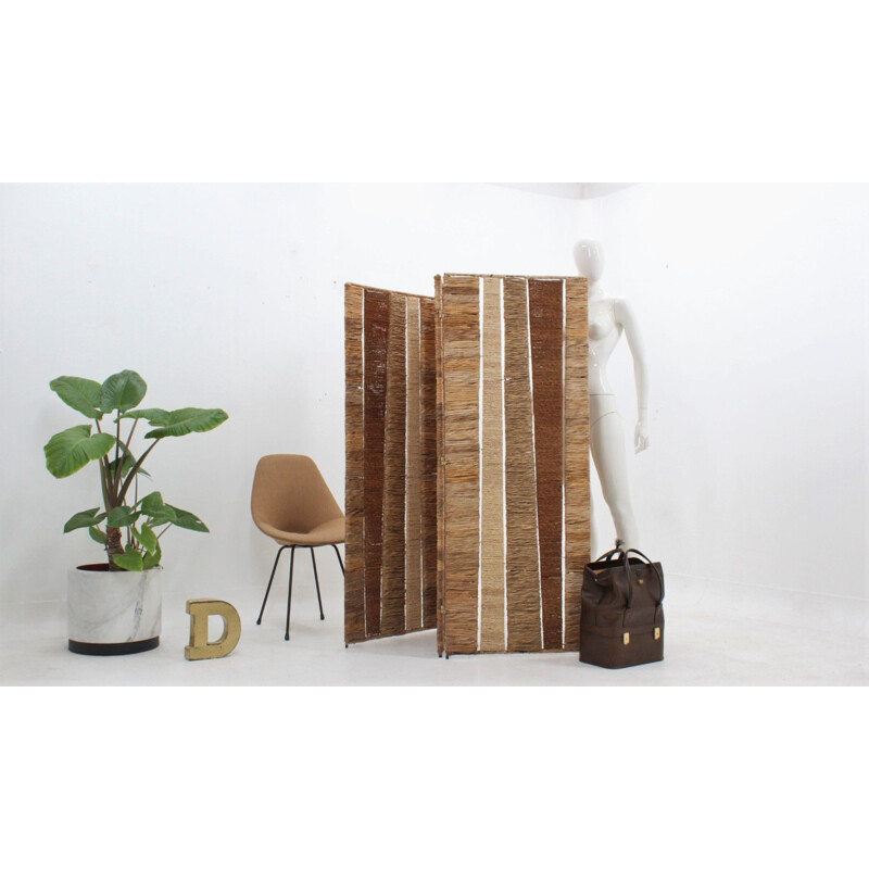 Vintage metal and rattan separè or room divider Italy 1960s
