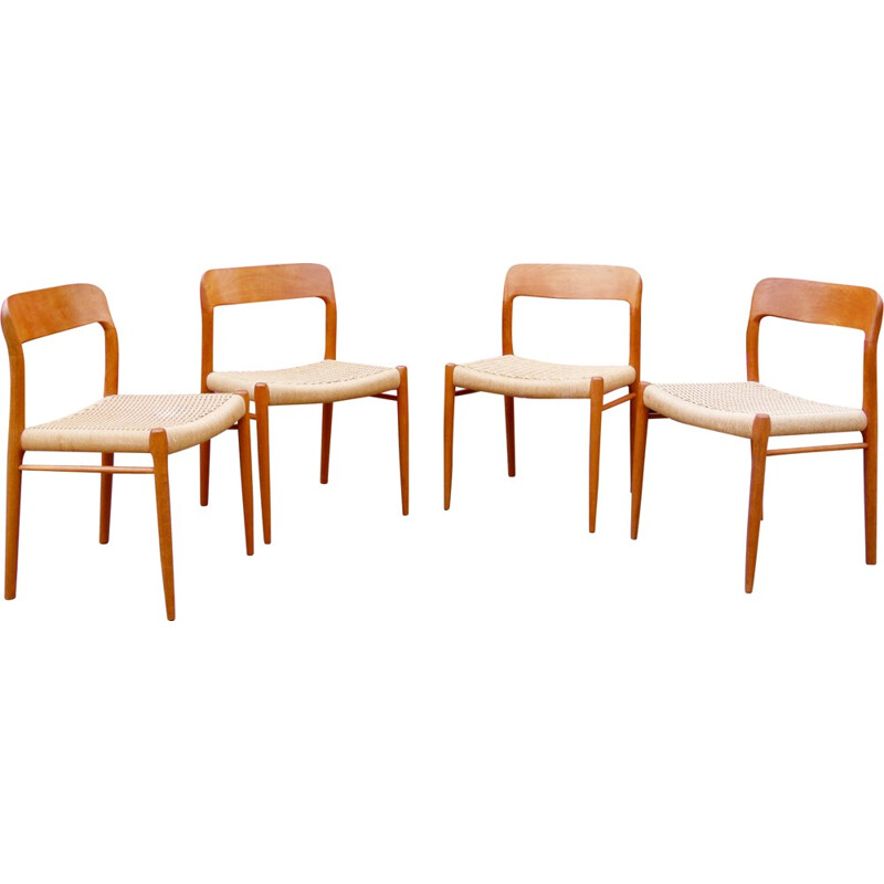 4 chairs in teak with rag braided seats, Niels O. MØLLER - 1950s