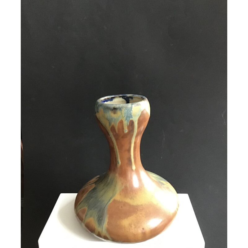 Vintage Puisaye stoneware vase Alfred Lebret 1920s