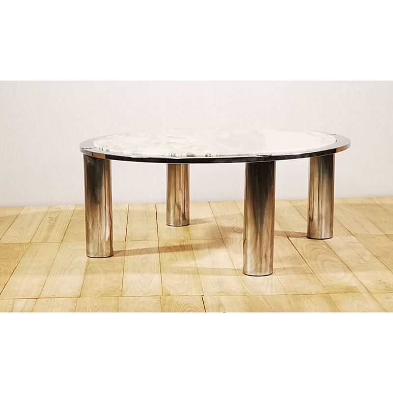 Vintage coffee table in marble and chrome, Italy 1970