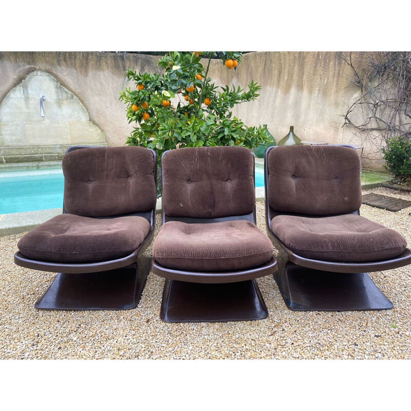 Set of 3 vintage Grosfillex Albert Jacob Fireside chairs 1970s