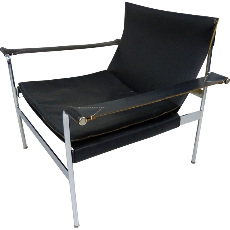 Tecta "D99" easy chair in black leather and chrome steel, Hans KÖNEKE - 1960s