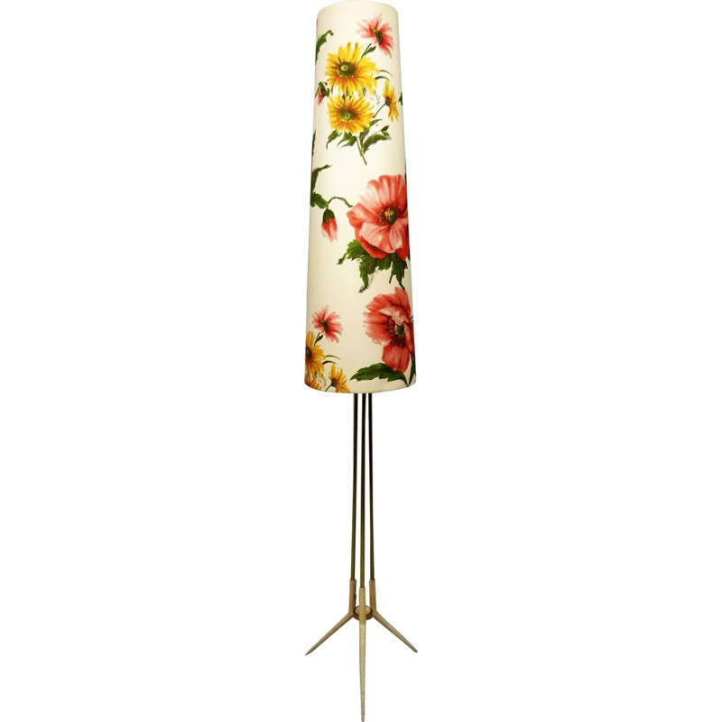 Flower printed floor lamp in brass  - 1950s