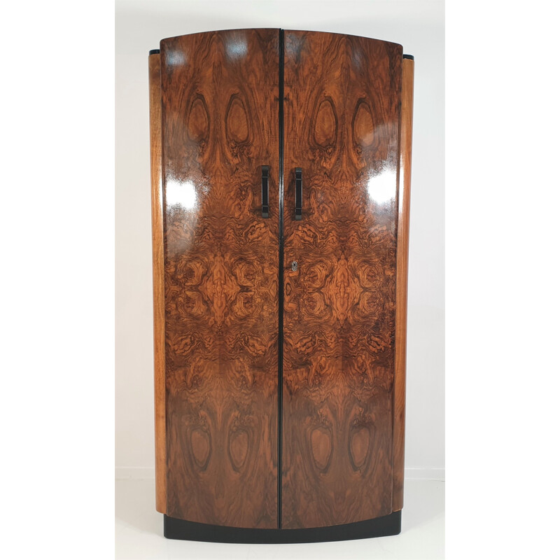 Vintage Walnut Veneer Wardrobe by Jindřich Halabala for UP Závody 1950s