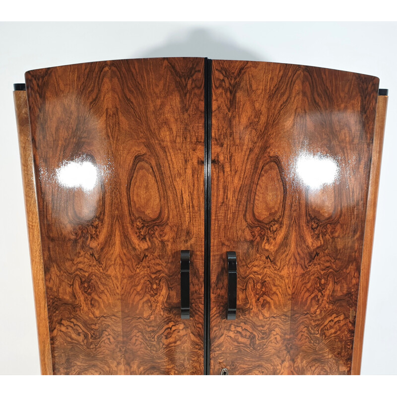 Vintage Walnut Veneer Wardrobe by Jindřich Halabala for UP Závody 1950s