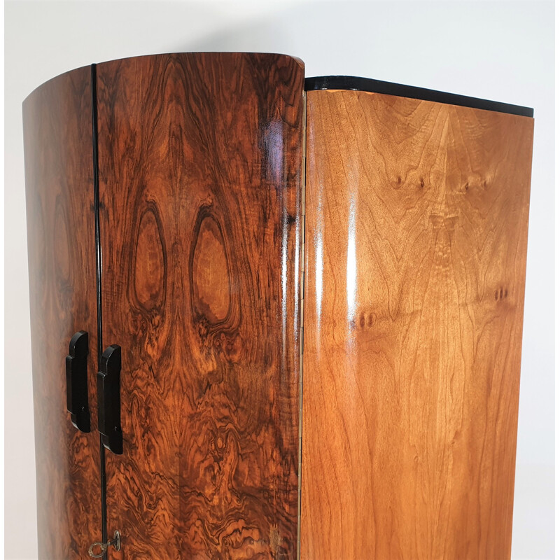 Vintage Walnut Veneer Wardrobe by Jindřich Halabala for UP Závody 1950s