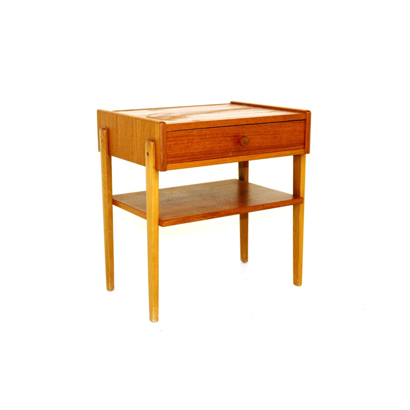 Table de nuit vintage en teck et hêtre Suède 1960