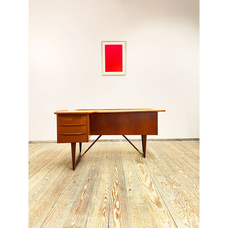 Vintage Boomerang brass writing desk by Peter Lovig Nielsen for Hedensted Mobelfabrik, Denmark 1960