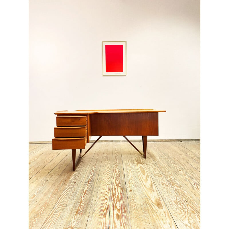 Vintage Boomerang brass writing desk by Peter Lovig Nielsen for Hedensted Mobelfabrik, Denmark 1960