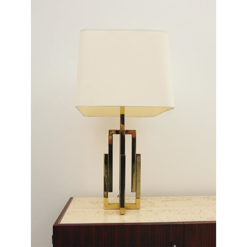 Pair of Italian lamps in brass and white linen - 1970s