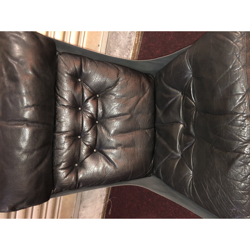 Paire de fauteuils Falcon noir vintage avec ottoman