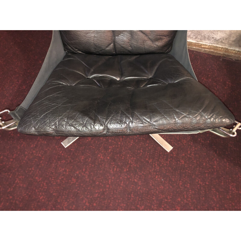 Paire de fauteuils Falcon noir vintage avec ottoman