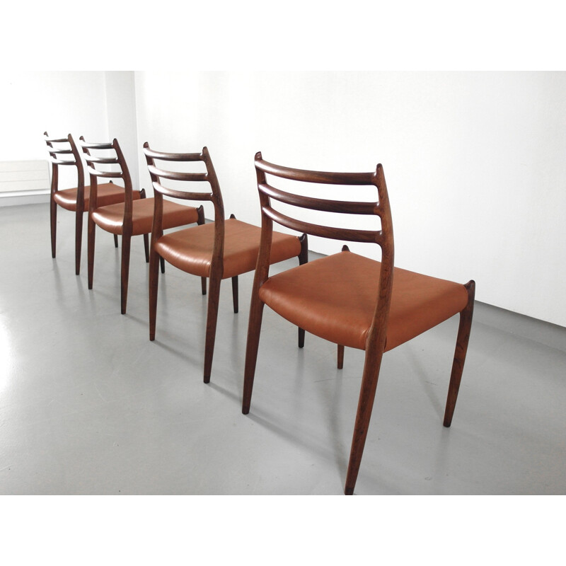 Série de 4 chaises "Model 78" J.L Møller en palissandre et cuir brun, Niels Otto MØLLER - 1960