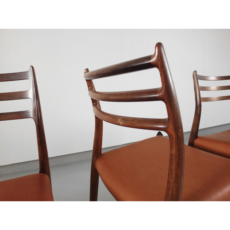 Série de 4 chaises "Model 78" J.L Møller en palissandre et cuir brun, Niels Otto MØLLER - 1960