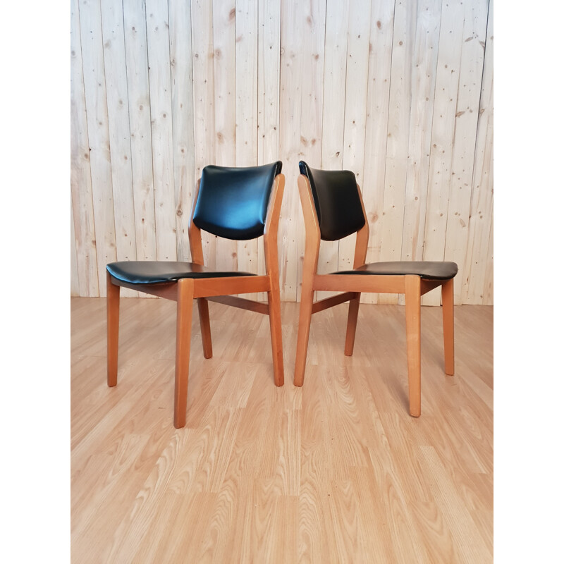 Lot de 6 chaises vintage Casala en skaï noir 1960