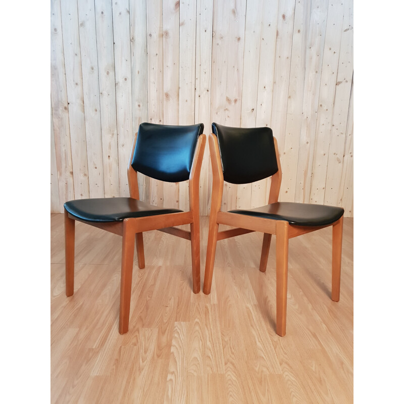 Lot de 6 chaises vintage Casala en skaï noir 1960