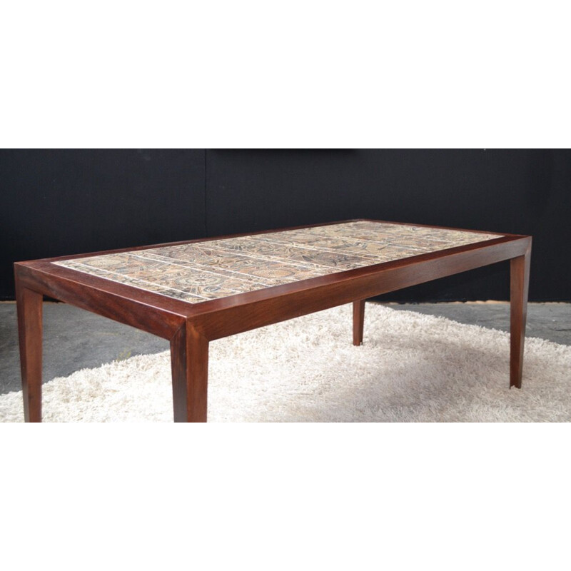 Vintage rosewood and ceramic coffee table Royal Copenhage Denmark 1960s