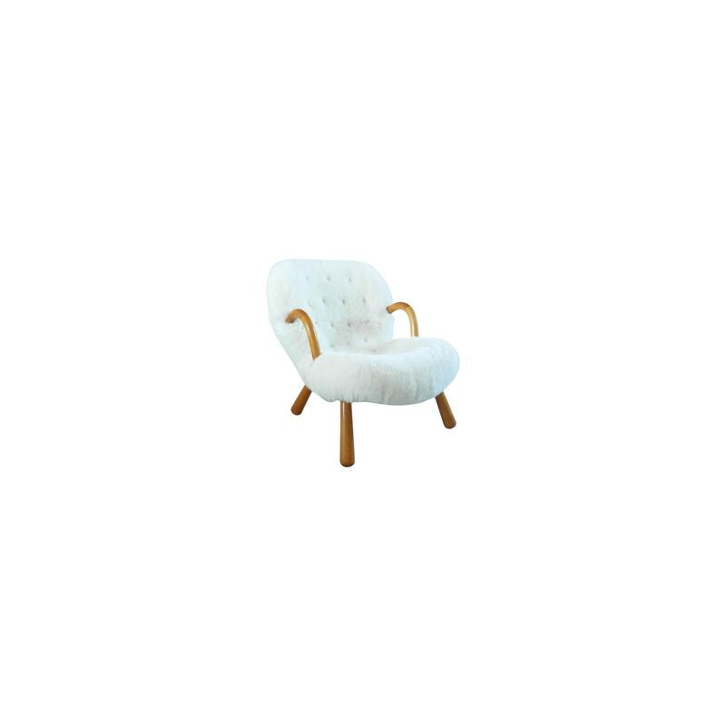 Nordisk Staal & MöBel "Clam" armchair in lambskin and birch wood, Philip ARCTANDER - 1940s