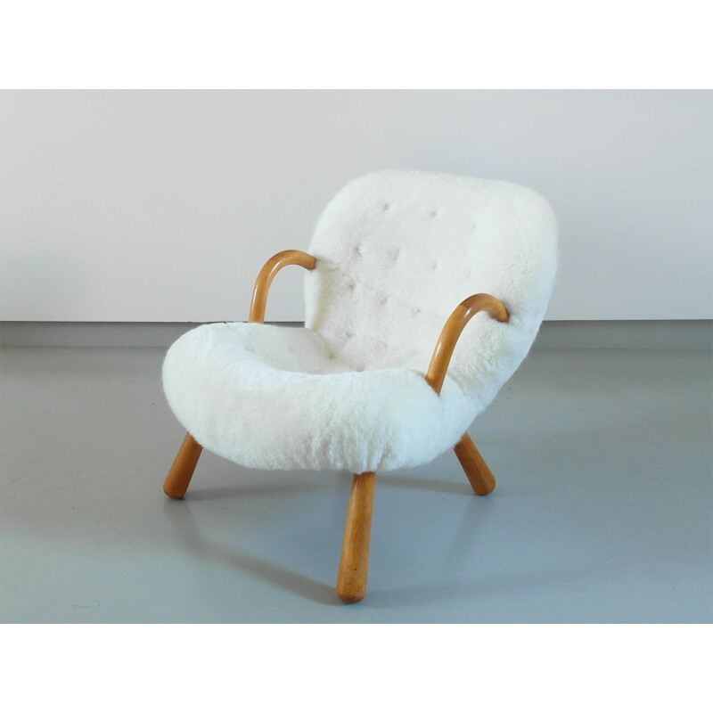 Nordisk Staal & MöBel "Clam" armchair in lambskin and birch wood, Philip ARCTANDER - 1940s