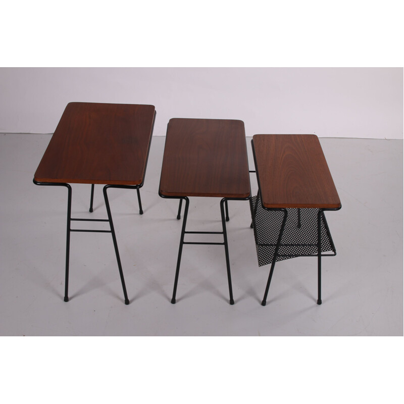 Vintage Side table set with magazine rack by Cees Braakman 1960s