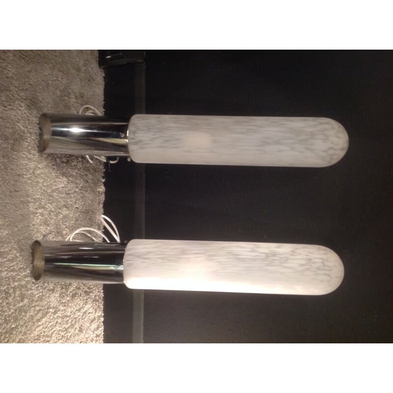 Pair of vintage sconces in glass and chromed metal by Carlos Nason, Italy 1970
