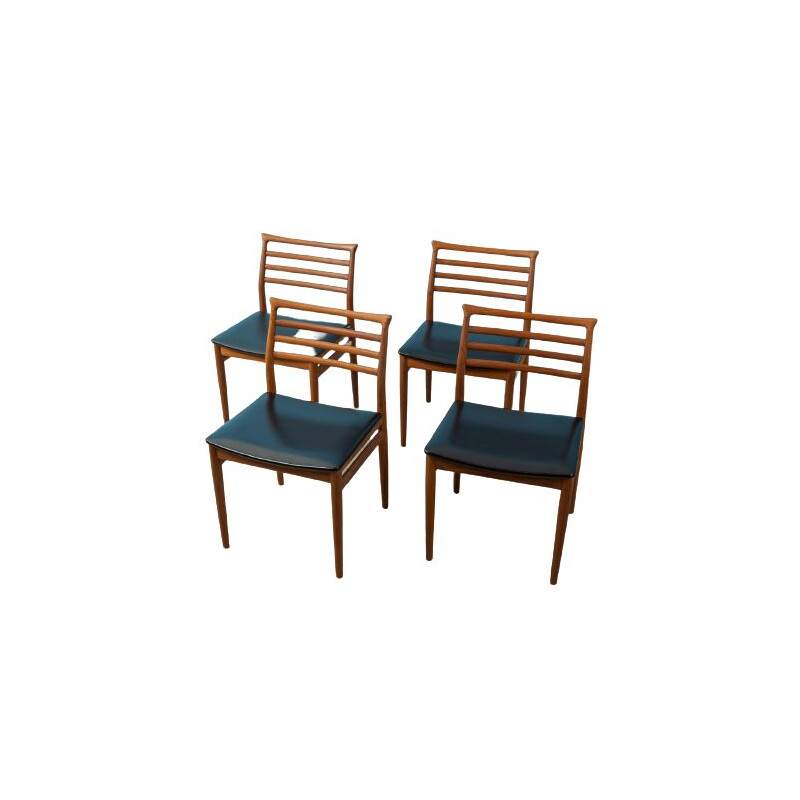 Set of 4 vintage solid teak chairs by Erling Torvits, Denmark 1960