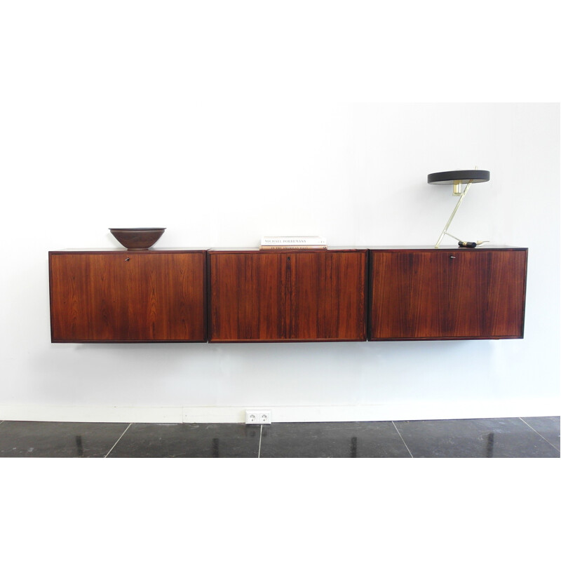 FM Møbler wall-mounted sideboard in rosewood and metal, Kai KRISTIANSEN - 1960s