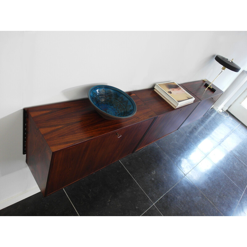 FM Møbler wall-mounted sideboard in rosewood and metal, Kai KRISTIANSEN - 1960s