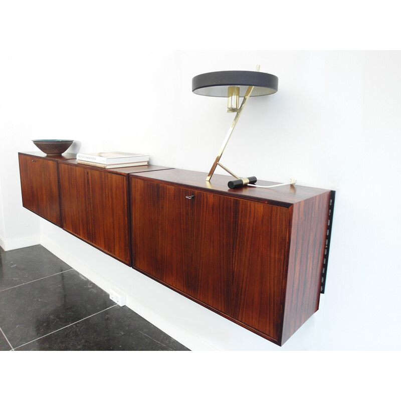 FM Møbler wall-mounted sideboard in rosewood and metal, Kai KRISTIANSEN - 1960s