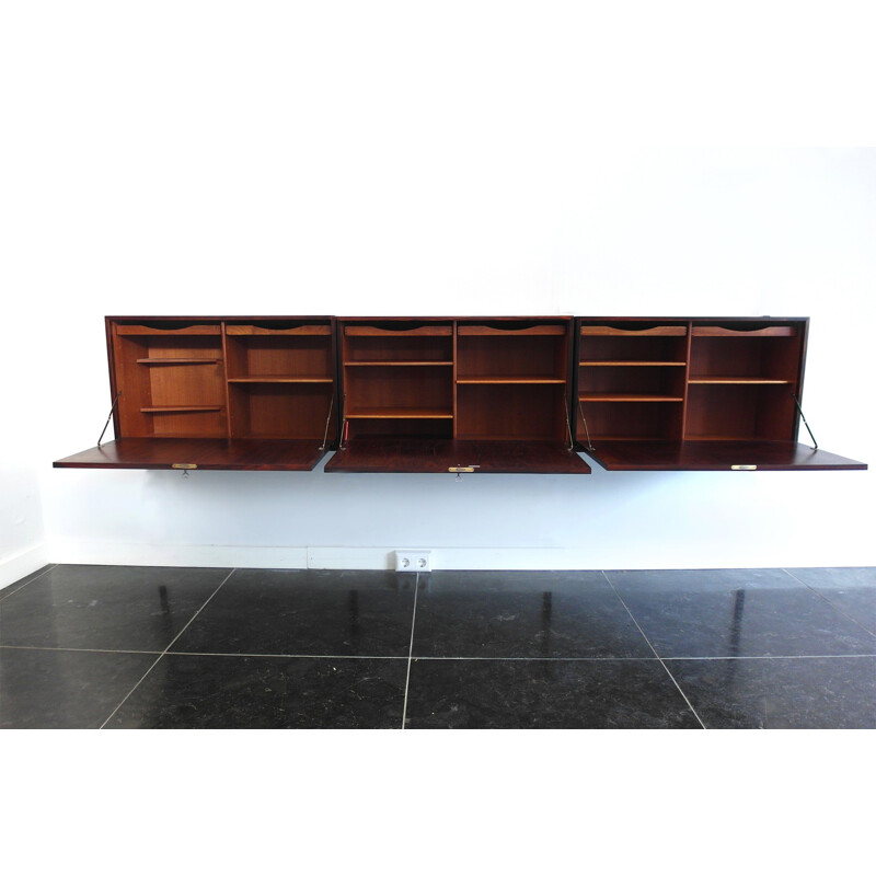 FM Møbler wall-mounted sideboard in rosewood and metal, Kai KRISTIANSEN - 1960s