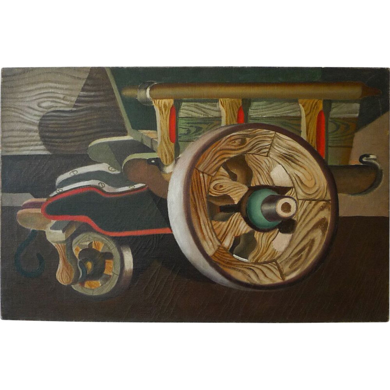 Peinture à l'huile vintage sur toile, Géa Augsbourg Suisse 1932