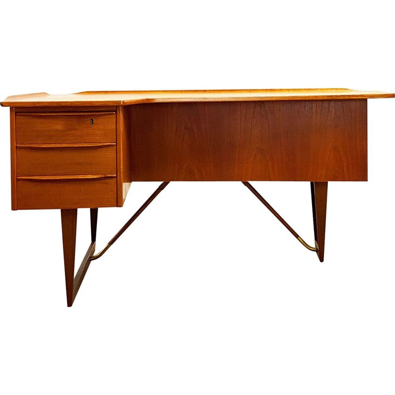 Vintage Boomerang brass writing desk by Peter Lovig Nielsen for Hedensted Mobelfabrik, Denmark 1960