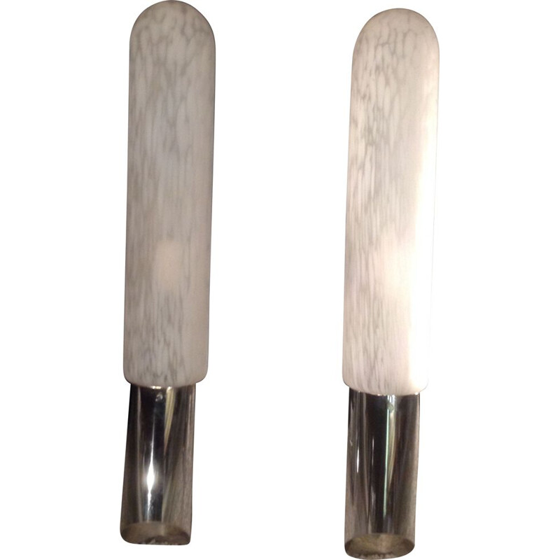 Pair of vintage sconces in glass and chromed metal by Carlos Nason, Italy 1970