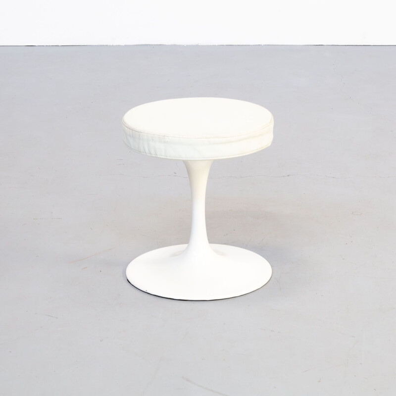 Tabouret vintage Rudi Bonzanini en métal et cuir blanc 1970