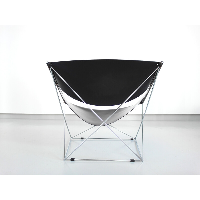 Artifort Hollande "Butterfly" chair in black leather and metal, Pierre PAULIN - 1970s