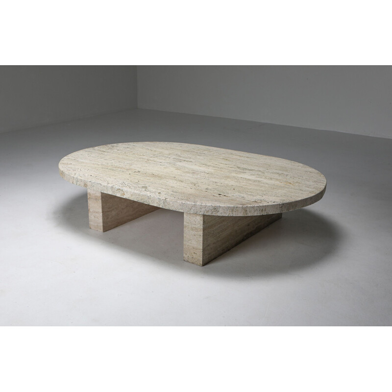 Vintage travertine Oval Coffee Table 1970s