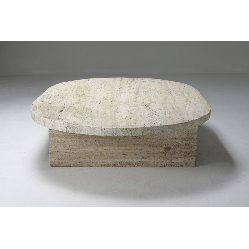 Vintage travertine Oval Coffee Table 1970s