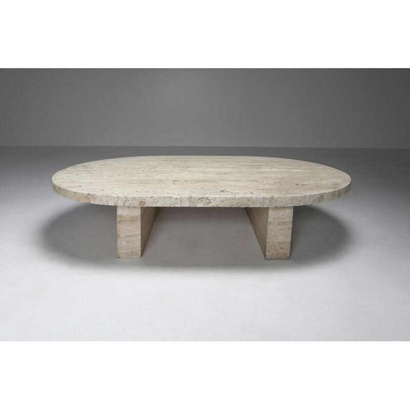 Vintage travertine Oval Coffee Table 1970s