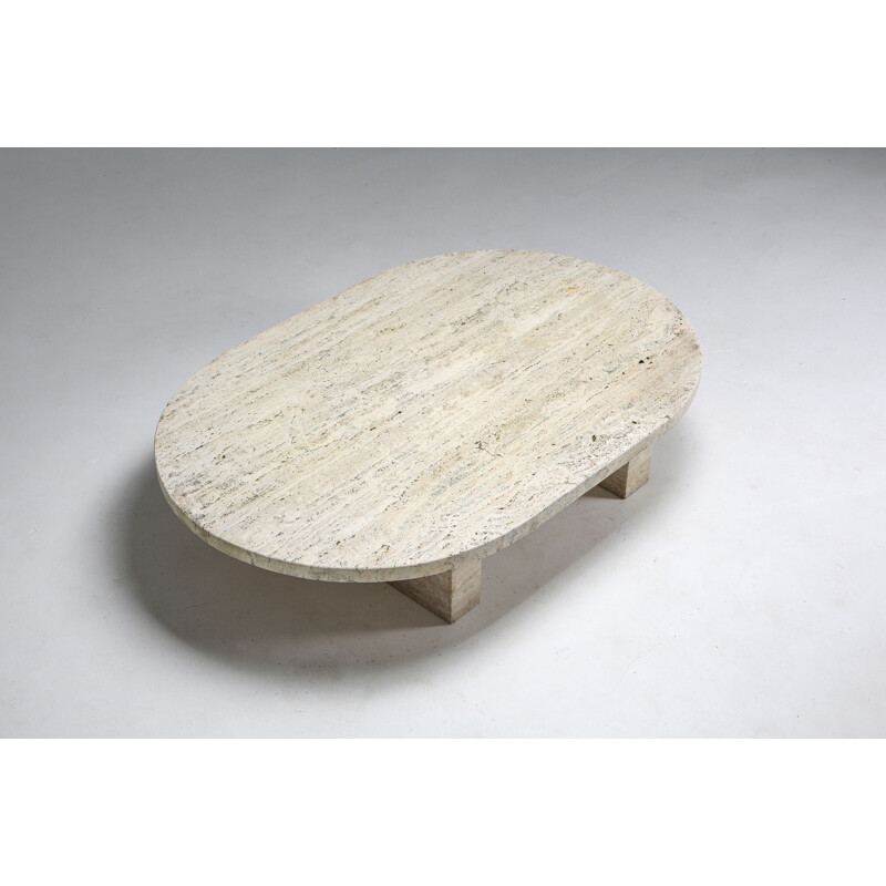 Vintage travertine Oval Coffee Table 1970s