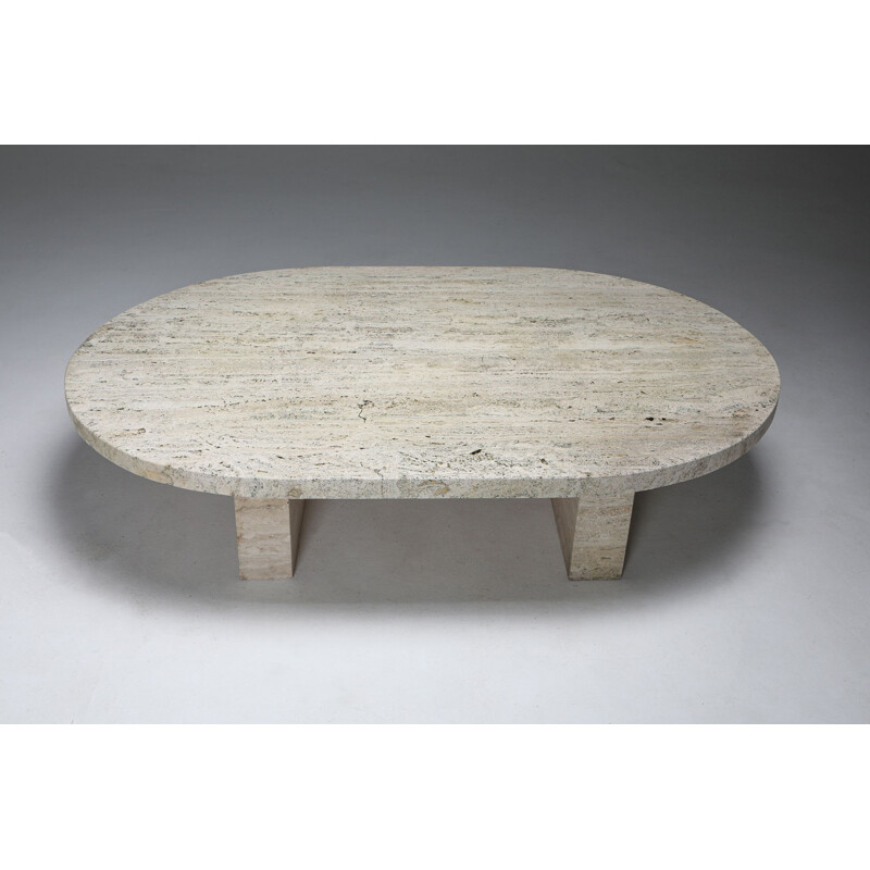 Vintage travertine Oval Coffee Table 1970s