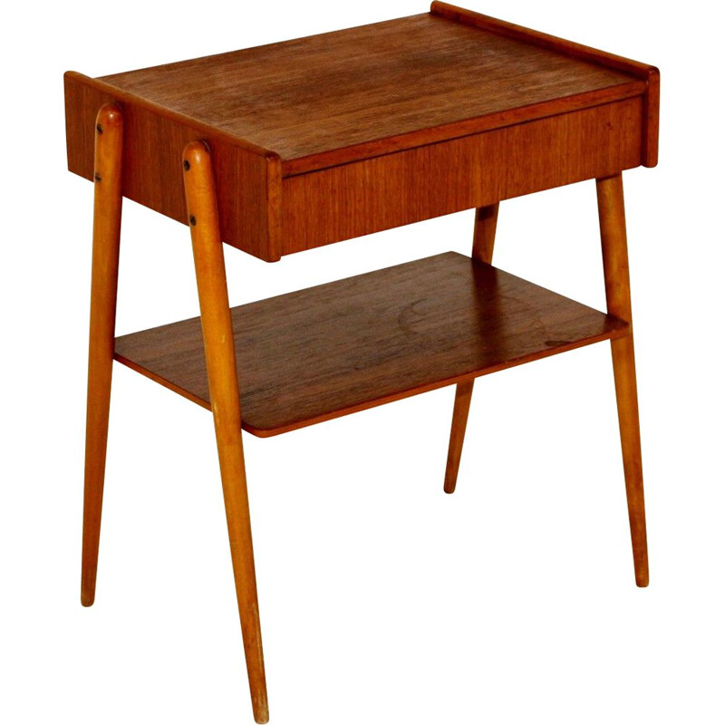 Vintage teak and beech bedside table Carlstöm and co Möbelfabrik Sweden 1960s