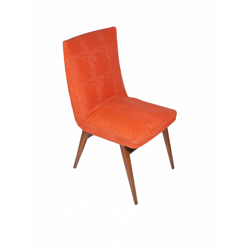 Mid Century chair in wood and orange leatherette - 1960s