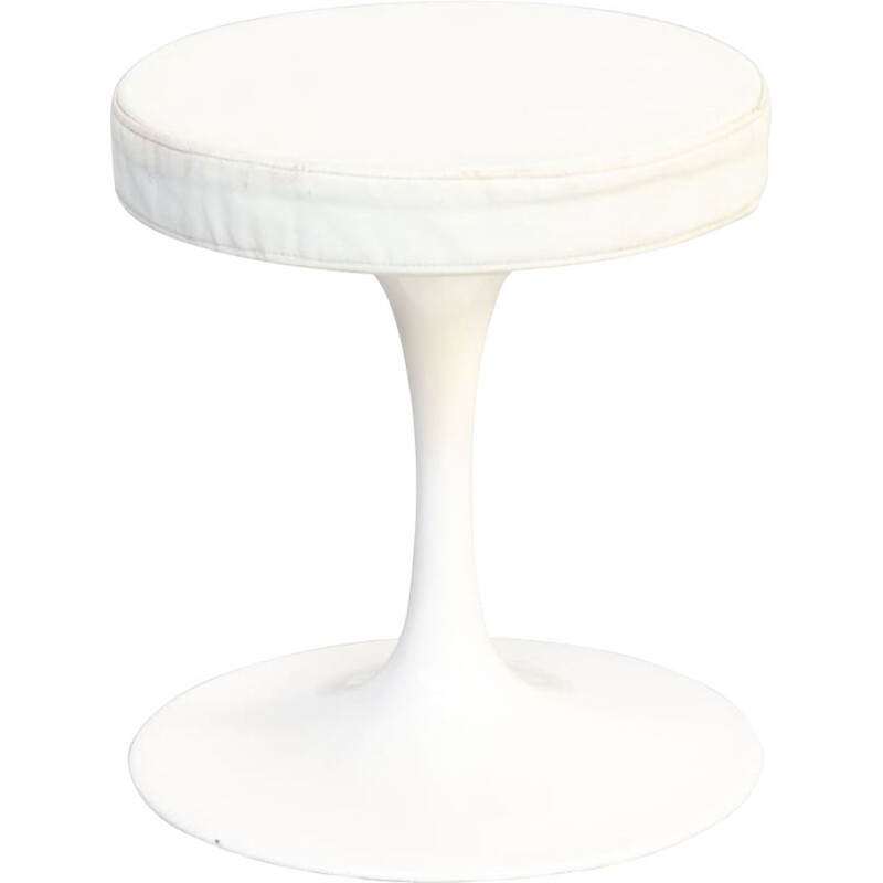 Tabouret vintage Rudi Bonzanini en métal et cuir blanc 1970