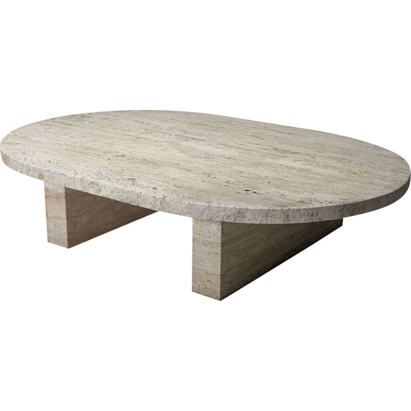 Vintage travertine Oval Coffee Table 1970s