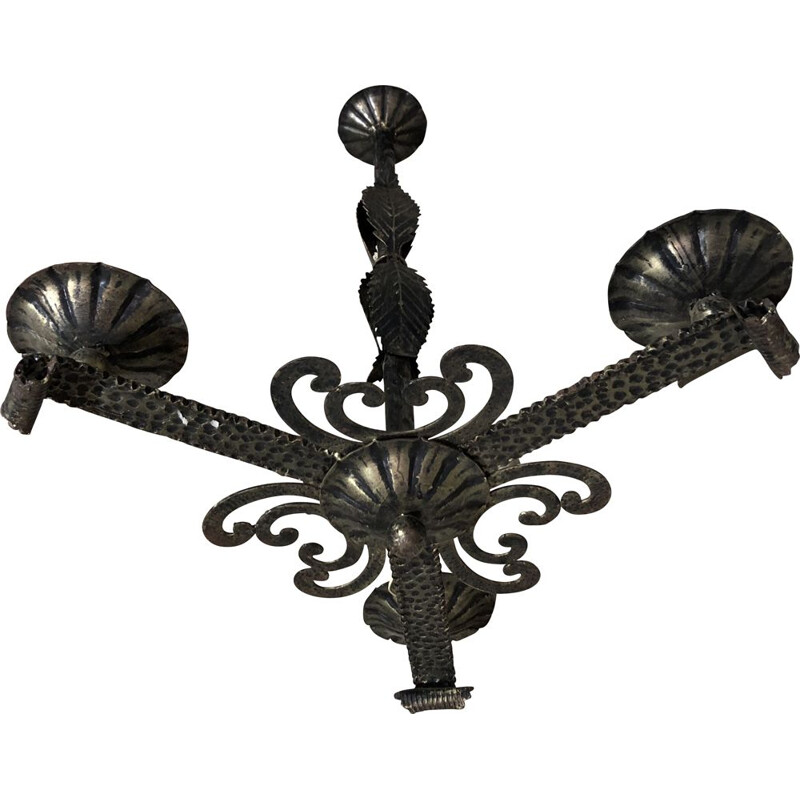 Vintage wrought iron chandelier, 1925