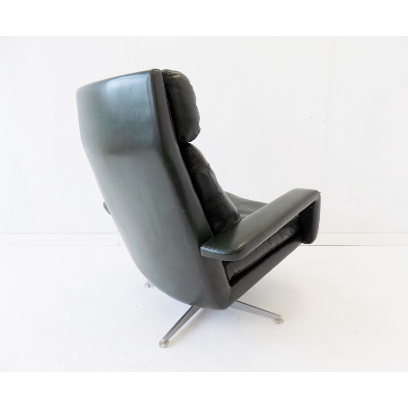 Vintage lounge chair dark green leather Kaufeld