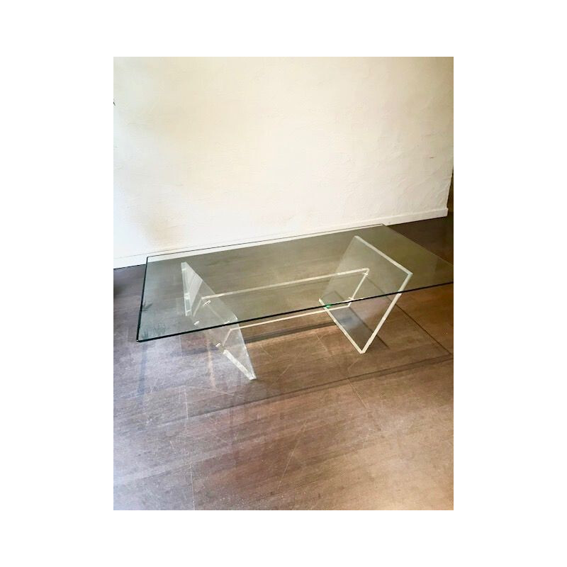 Table basse vintage verre et plexi 1970