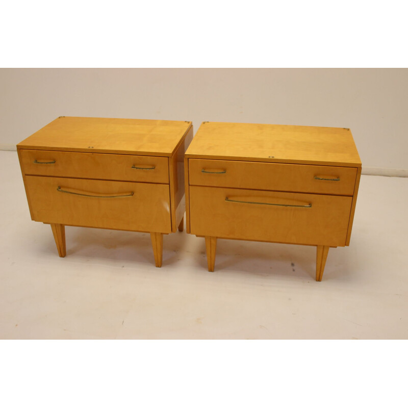 Pair of Vintage bedside tables with drawers and flap 1950s