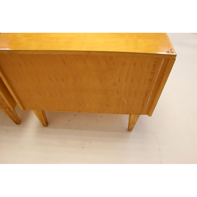 Pair of Vintage bedside tables with drawers and flap 1950s