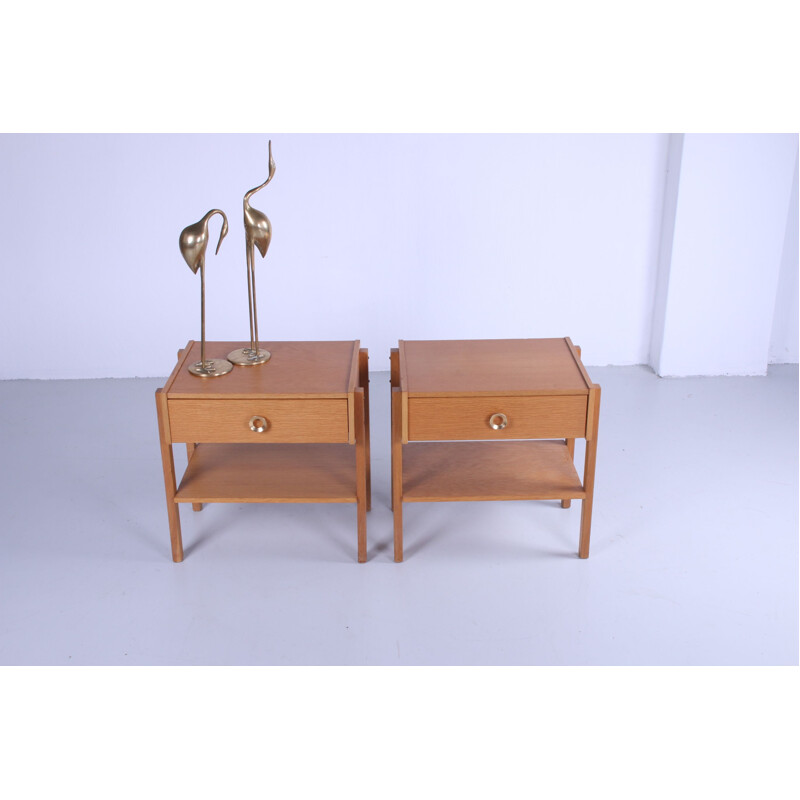 Pair of vintage night stands in light wood, Sweden